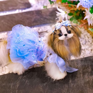 Halloween Dog Costume Princess Mermaid Inspired, Blue Sequin Tutu Dress for Cats & Large Dogs, Custom Pet Clothes Birthday Wedding Dog Dress
