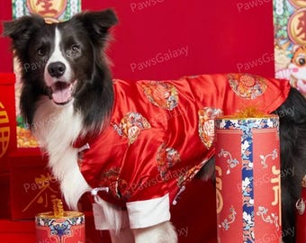 Chinese New Year Dog Tang Suit Red, Custom Sizing for Large Breeds Festive Outfit