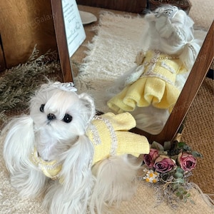 Customizable Dog Tweed Dress, Vintage Yellow Tweed Dress for Large Dogs and Cats, Fall Winter Pets Clothes,Dogs Birthday Outfits Party Dress