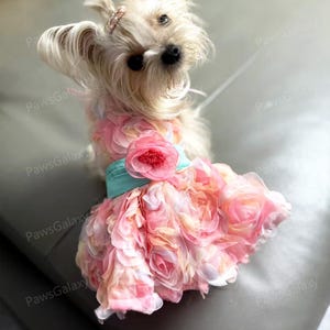 Customizable Wedding Dog Dress, Pink 3D Rose Tulle Dress for Large Dogs and Cats, Puppy Birthday Party Dress, Summer Pets Clothes Dress