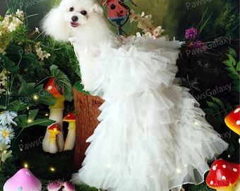 Custom Dog Wedding Dress Sparkly White Long Train Gown, Bride