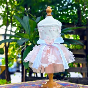 Customizable Wedding Dog Dress, 3D Flower Orange Pink Tulle Dress for Large Dogs and Cats, Summer Pets Clothes Dog Birthday Party Dress