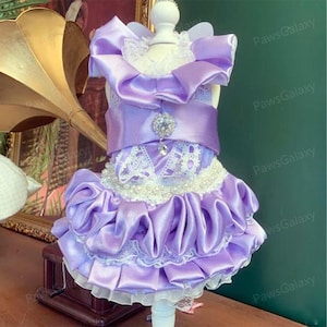 Anpassbares Hochzeits-Hundekleid, fliederfarbenes Satin-Kleid für große Hunde und Katzen, Haustier-Kleidung Hundegeburtstags-Partykleid-Hunde-Prinzessinkostüm