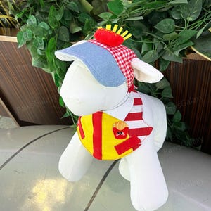 Customizable Dog Halloween Costume, Fast Food Staff Uniform Bandana and Hat for Large Dogs and Cats, Halloween Cosplay Costume Pets Clothes