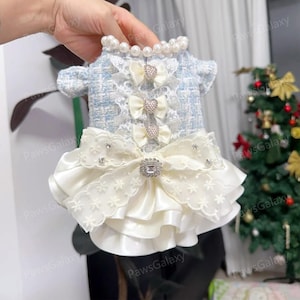 Abito personalizzabile in tweed per animali domestici, abito in tweed azzurro pallido per gatti e cani di grossa taglia, abbigliamento per animali domestici autunno inverno, abito di lusso per compleanno del cane