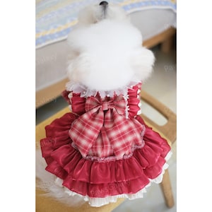 Customizable Red Plaid Dog Dress, Birthday Dress for Large Dogs and Cats,Halloween Dog Costume School Uniform,Pets Clothes Dog Wedding Dress
