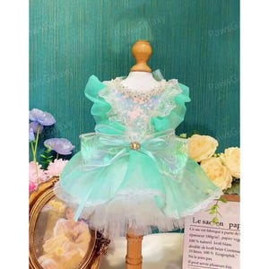 Customizable Wedding Dog Dress, Sparkly Sequin Seafoam Green Tulle Dress for Cats Large Dogs, Pets Clothes Birthday Dress Fairy Elf Costume
