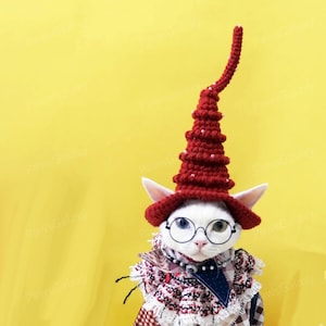 Halloween Cat Hat Costume, Knitted Magic Hat for Sphinx Cats and Devon Rex, Cute Cosplay Party Hat for Hairless Cat, Fall Winter Pets Hat
