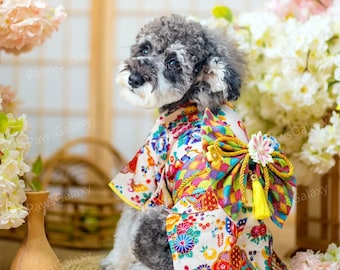 Kimono giapponese personalizzabile per cani, kimono floreale arcobaleno per cani e gatti di grossa taglia, costume da festival giapponese per animali domestici, abbigliamento per animali domestici