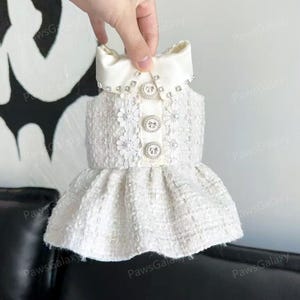Customizable Tweed Pet Dress, Vintage White Tweed Dress for Cats and Large Dogs, Fall Winter Pets Clothes, Birthday Dog Outfit Luxury Gown