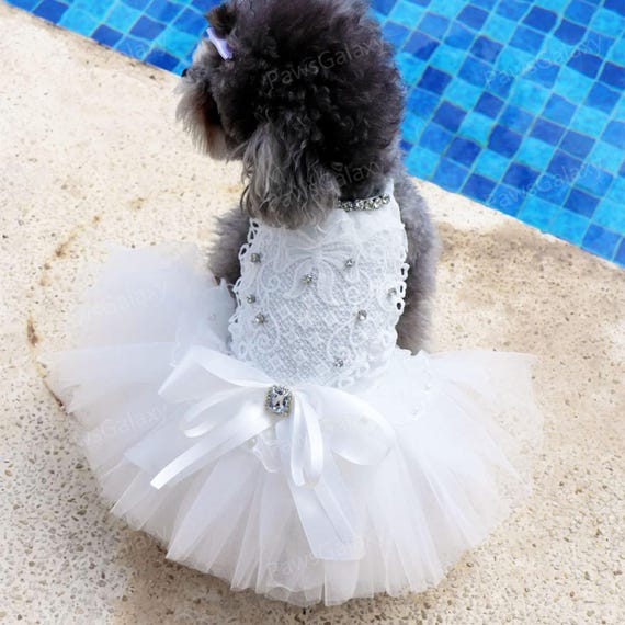 Vestido de novia personalizable para perro, vestido de tul blanco