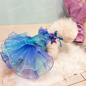 Customizable Mermaid Princess Dog Costume, Halloween Cosplay Outfit Blue Sequin Puffy Dress for Cats & Dogs, Pet Birthday Outfit Fancy Dress
