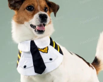 Halloween Pilot Dog Outfits White, Airline Captain Pets Cosplay Bibs, Custom Size
