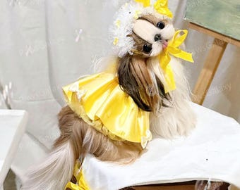 Wedding Dog Dress Inspired from Princess Belle, Custom Yellow Ball Gown for Cats and Dogs, Summer Pets Clothes Birthday Outfit, Gift for Pet