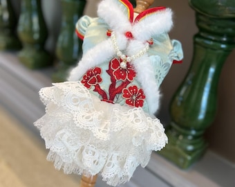 Customizable New Years Dog Costume, Pale Green Flowers  Cheongsam Dress for Large Dogs and Cats, Chinese Spring Festival Pets Clothes