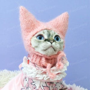 Sphinx Cat Hat Costume, Pink Warm Knitted Hat with Ear Tips for Sphinx and Devon Rex, Cute Hat for Hairless Cat, Fall Winter Pets Hat