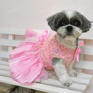 Anpassbares Hochzeitshundekleid, glitzerndes rosa Tüllkleid für große Hunde und Katzen, Welpen-Geburtstags-Partykleid, Sommer-Haustier-Kleidung