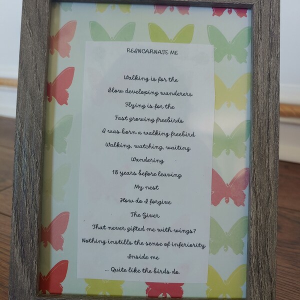 Framed Poetry Art for Kitchen Island - 5x7 Reincarnate Me