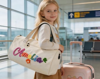 Personalized Kids Travel Bag with Name–Custom Cotton Embroidered Duffel,Overnight Bag, Duffel Bag, Travel Bag,Easy Clean Adventure Tote