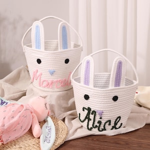 Name Baby Korb, Kaninchen Ohren Korb, Baumwolle Spielzeugkorb, Kinderzimmer Korb, Neugeborenen Geschenk, Erinnerungskorb, Dusche Geschenk