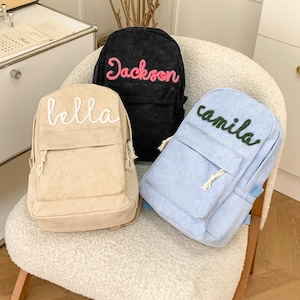 Sac à dos personnalisé pour enfant, cartable avec nom personnalisé pour tout-petit, sac à dos pour tout-petit en velours côtelé, cadeau de rentrée pour garçons et filles