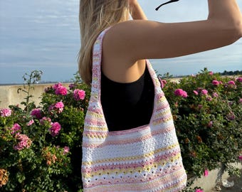 Borsa Silma con motivo all'uncinetto/ scrittura Silma taske