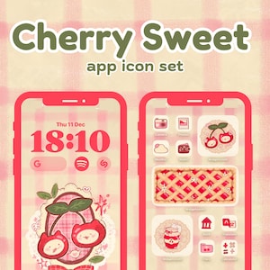 Paquete de íconos de aplicaciones dibujados a mano: Tema Cherry Sweet para iOS/Android (descarga digital)
