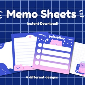 Leuke digitale ruimtekat post-it's/memobladen kawaii stationair | Direct downloaden