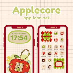 Pakiet ręcznie rysowanych ikon aplikacji: motyw Applecore iOS/Android (do pobrania cyfrowego)