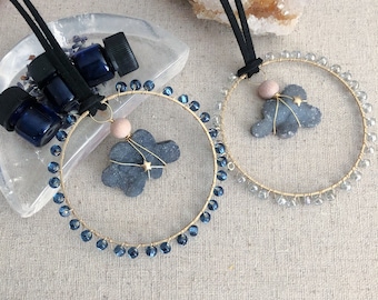 Custom Blend Aromatherapy and Druzy Crystal Carved Cloud Car Accessory or Sun Catcher, Crystal Rear View Mirror Charm, Witchy Sun Catcher