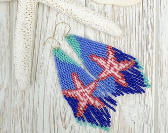 Starfish Seed Bead Fringe Earrings | Boho Ocean Beach Jewelry
