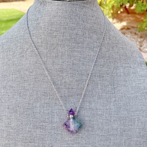 Crystal Perfume Bottle Necklace, Crystal Jewelry, Love Potion Bottle, Perfume Vial Bottle, Essential Oil Diffuser Pendant, Rainbow Fluorite image 6