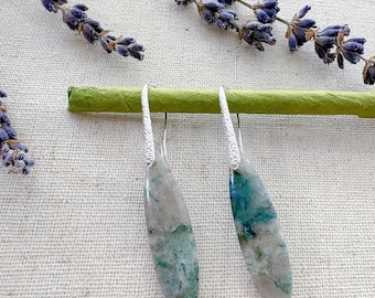 Chrysocolla in Quartz Earrings, Natural Stone Dangles