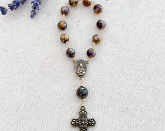Tiger Eye Pocket Rosary, Terra Santa Center, Talavera Cross, Decade Prayer