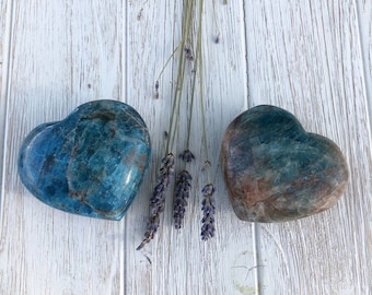 Blue Apatite Hearts, Polished Apatite Heart Carving, Crystal Heart,