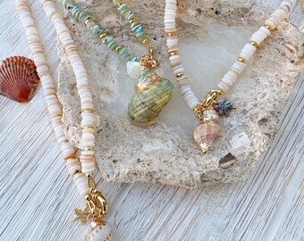 Handcrafted Shell Charm Necklace | Coastal Beach Inspired Jewelry, Gold Accents