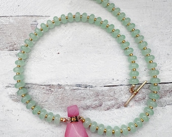 Hot Pink Jade Perfume Bottle Necklace – Boho Refillable Crystal Pendant