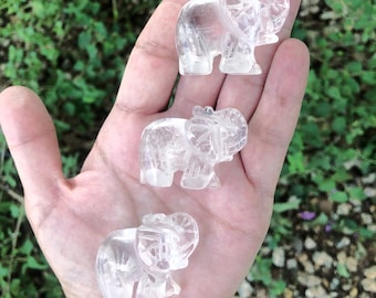 Mini Gemstone Clear Quartz Carved Elephant, Crystal Carving, Gemstone Elephant, Spirit Animal, Good Fortune, Healing Crystal, Animal Totem