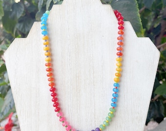 Candy Jade Rainbow Beaded Necklace | Colorful Jade Rondelle Necklace  | Vibrant Statement Necklace | Gift | Stone Candy Necklace | Trendy