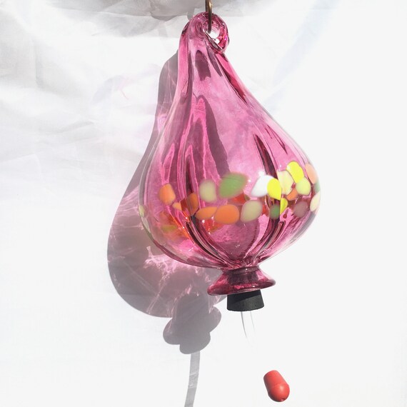 Lovely Hummingbird Feeder Pink Ruby Blown Glass Etsy