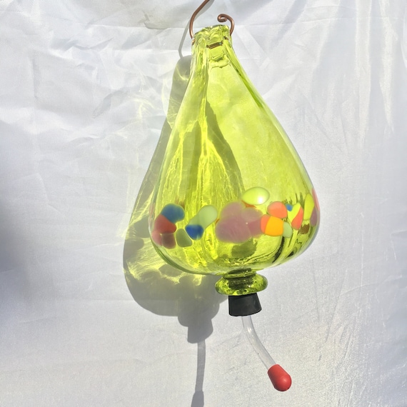 Sparkling Hummingbird Feeder Lime Green Blown Glass Etsy