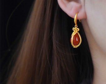 Vintage Ruby Gold Earrings