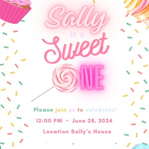Sweet One Invitation, Donut & Cake First Birthday Invitation, Pastel Sweets Birthday Invitation, Dessert Themed Birthday Invitation