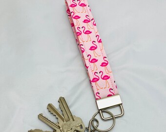 Pink Flamingoes Key Fob Keychain Wristlet