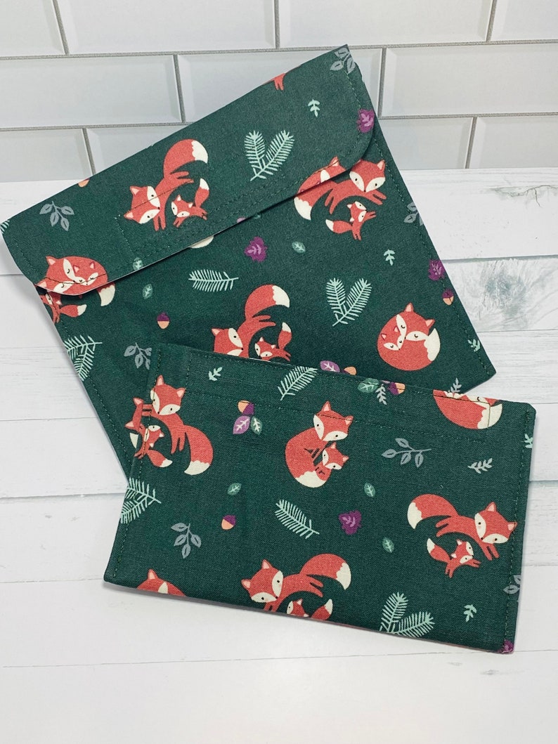 Fall Foxes Reusable Sandwich Bag, Reusable Snack Bag image 2