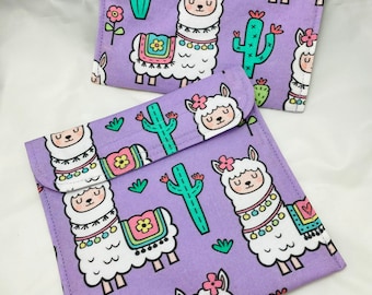 Purple Llamas Reusable Sandwich Bag, Reusable Snack Bag