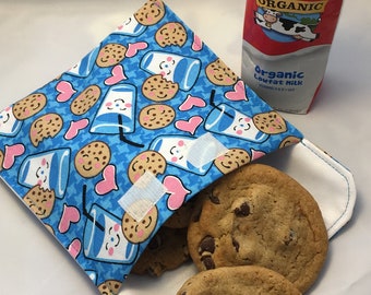 Milk & Cookies Reusable Sandwich Bag, Reusable Snack Bag