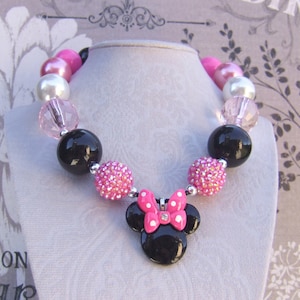 Hot Pink Minnie Mouse Chunky Bead Necklace: Girls Disneyland Jewelry image 1