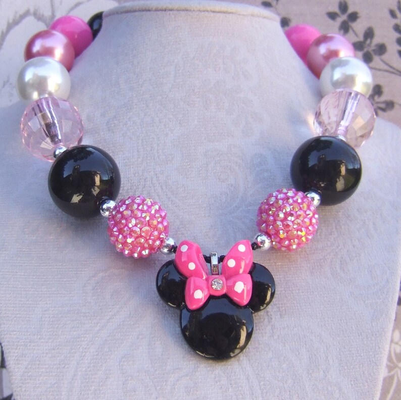 Hot Pink Minnie Mouse Chunky Bead Necklace: Girls Disneyland Jewelry image 4