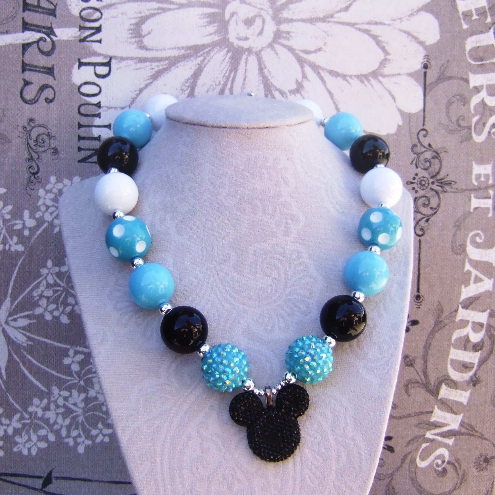 Blue White Minnie Mouse Chunky Bead Necklace Girls Gumball